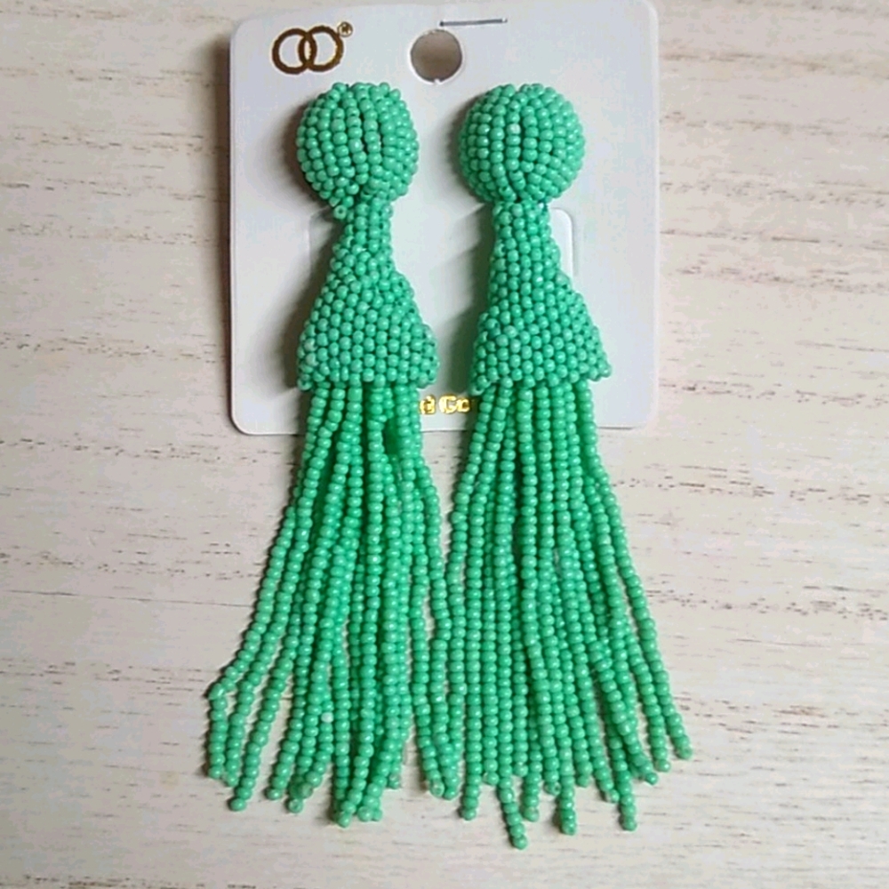 😻 3 For $15 Mint Seed Bead Tassel Earrings